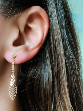 Złote kolczyki 585 WISZĄCE LISTKI, LIŚCIE - miniatura 3