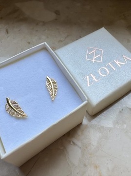 Złote kolczyki 585 LISTKI Z CYRKONIAMI - miniatura 3