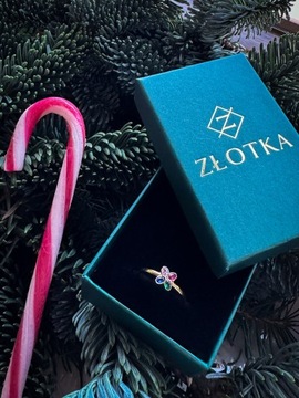 Złoty pierścionek 585 KWIATEK KOLOROWY - miniatura 3