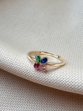 Złoty pierścionek 585 KWIATEK KOLOROWY - miniatura 1