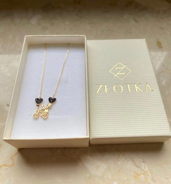 Złoty naszyjnik 585 ROWER Z SERCAMI - miniatura 2