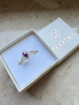 Złoty pierścionek 585 ŁEZKA FIOLETOWY KAMIEŃ - miniatura 3