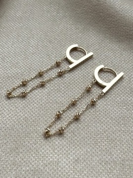 Złote kolczyki próba 585 WISZĄCE Z KULKAMI - miniatura 1