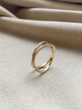 Złoty pierścionek 585 PODWÓJNY CYRKONIE - miniatura 2