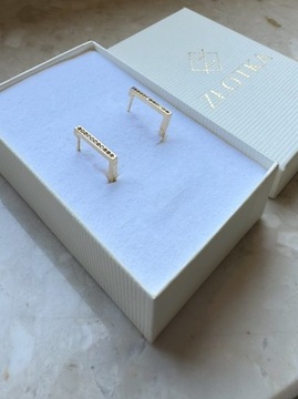 Złote kolczyki 585 KWADRATY Z CYRKONIAMI - miniatura 3