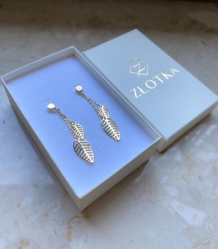 Złote kolczyki 585 WISZĄCE LISTKI, LIŚCIE - miniatura 4