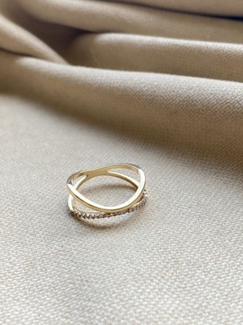 Złoty pierścionek 585 PODWÓJNY CYRKONIE - miniatura 3