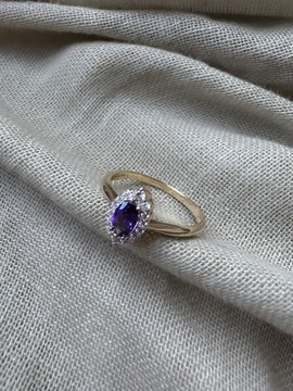 Złoty pierścionek 585 ŁEZKA FIOLETOWY KAMIEŃ - miniatura 1