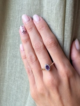 Złoty pierścionek 585 ŁEZKA FIOLETOWY KAMIEŃ - miniatura 2