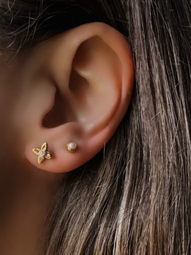 Złote kolczyki 585 KWIATUSZKI Z CYRKONIĄ - miniatura 2