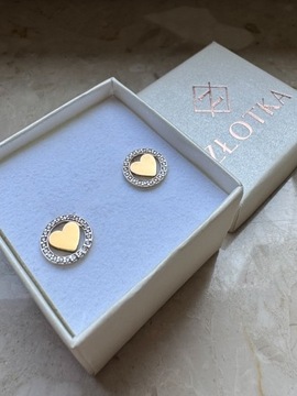 Złote kolczyki 585 SERCA Z CYRKONIAMI - miniatura 1