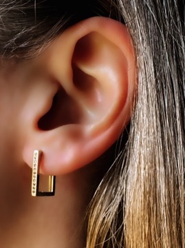 Złote kolczyki 585 KWADRATY Z CYRKONIAMI - miniatura 2