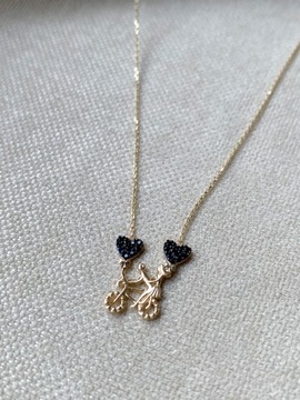 Złoty naszyjnik 585 ROWER Z SERCAMI