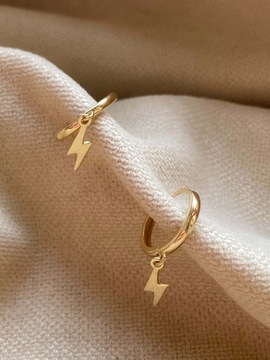 Złote kolczyki 585 KÓŁKA Z BŁYSKAWICĄ