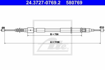 Brake cable rear l 1106mm ate 24.3727-0769.2, buy