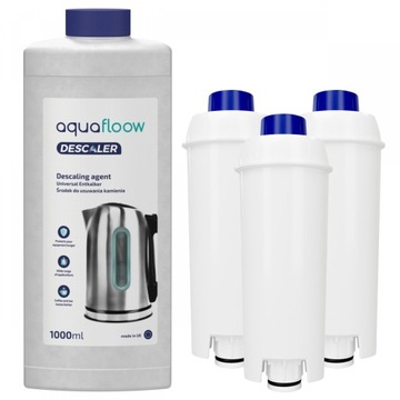 3× фільтр води для кавоварки aquafloow longi білий засіб для видалення накипу aquafloow af51 1000 ml, фото