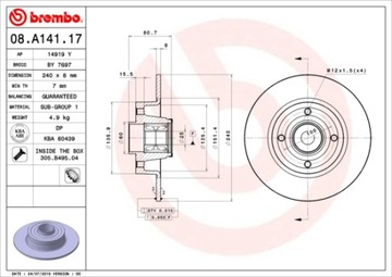 Brembo 08. a141. 17 тормозной диск, фото