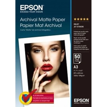 Бумага фотографический epson archival matte бумажно, din a3, 189g/m², 50 листов 50 шт.. 250 g/m² матовый, фото