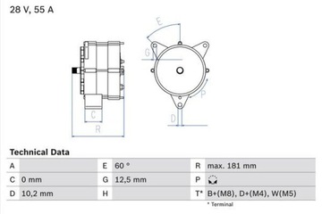 0 986 037 410 bosch генератор 55a mercedes, фото