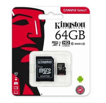 KINGSTON MICROSD КАРТА 64GB MICRO CL10 SD АДАПТЕР
