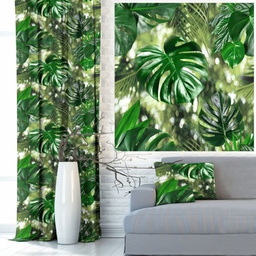 TKANINA ZASŁONY 3D PAPROCI MONSTERA LIŚCIE 150 CM