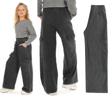Широкие брюки-карго джинсы черные брюки WIDE LEG roz.170 Produkcja.PL