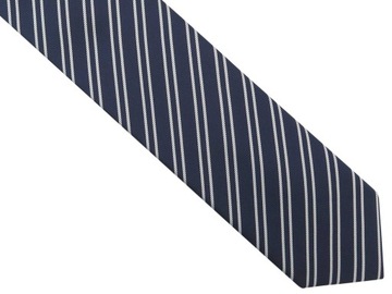 Темно-синий мужской галстук в белую полоску D279