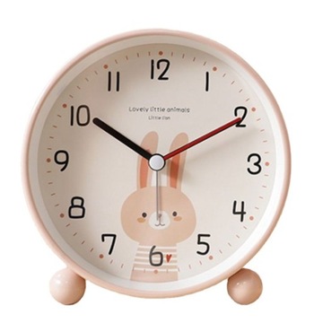 Дитячі годинник з будильником, годинник з кроликом, бежеві безшумні металеві годинник 11 см