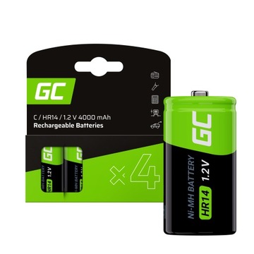 4X акумуляторні батареї C HR14 R14 LR14 1.2 V 4000mAh Green Cell