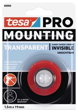 Двухсторонняя клейкая лента tesa Pro Mounting прозрачная, 1,5 м x 19 мм
