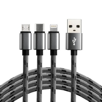 Кабель кабель USB 3in1-USB-C, Lightning, microUSB