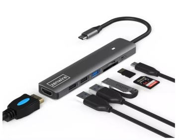 Концентратор адаптер USB-C 7in1 HDMI 4K USB 3.0 SD PD M1 LED