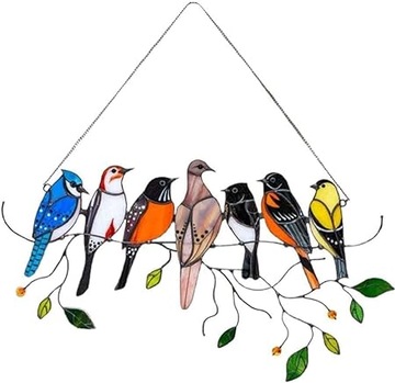 Украшение орнамент весенние птицы кулон витраж