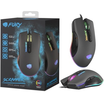 ИГРОВАЯ МЫШЬ FURY SCRAPPER 6400 ТОЧЕК / ДЮЙМ RGB ПОДСВЕТКА GAMI SOFTWARE