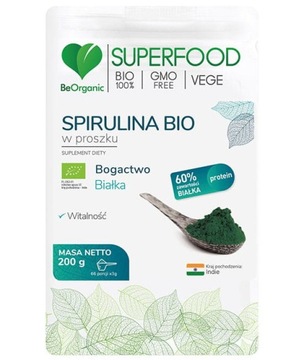 Спіруліна біо порошок BeOrganic натуральний 200 г