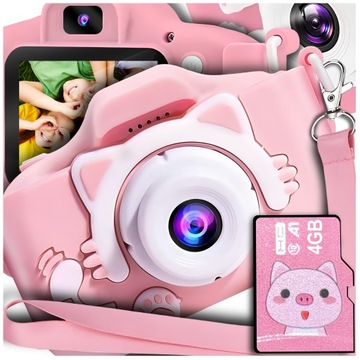 Цифрова камера для дітей фото рожевий кошеня + карта 4GB