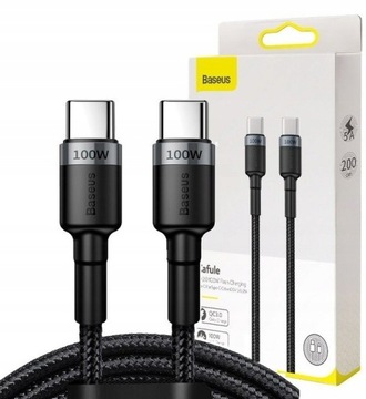 BASEUS КАБЕЛЬ ШНУР USB-C ДО USB TYPE C ШВИДКА ЗАРЯДКА QC 3,0 100 ВТ 5А 2 М