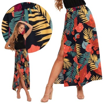 Женская юбка макси с разрезом, элегантная на резинке с цветочным принтом MORAJ XL