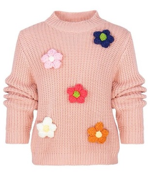 Очаровательный свитер светло-розовый с цветочной вышивкой 134 140