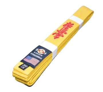 Пояс каратэ киокушин желтый 280см с вышивкой кандзи