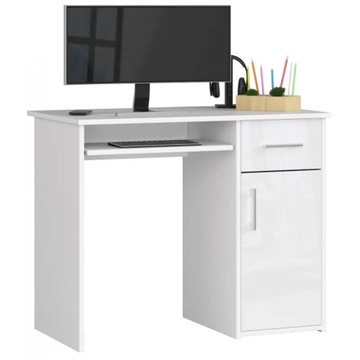 Компьютерный стол белый глянец 1 ящик 90 см