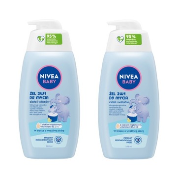 Nivea BABY 2in1 гель для мытья ванны и шампунь с насосом для детей 2 x 500 мл