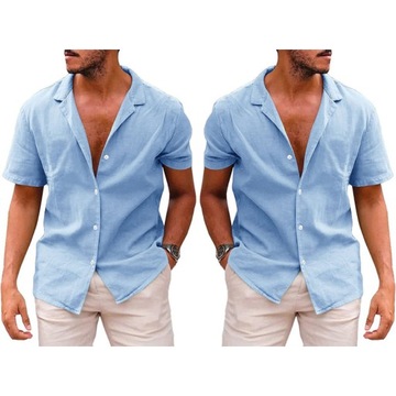 Дышащая повседневная мужская льняная рубашка с коротким рукавом гавайская рубашка