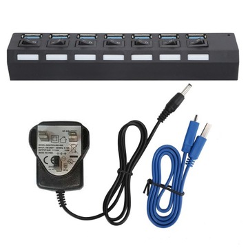 USB 3.0 7-портовый концентратор с коммутаторами и адаптером питания UK