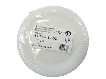Белая бумажная тарелка 18 см (100шт) Polkrys