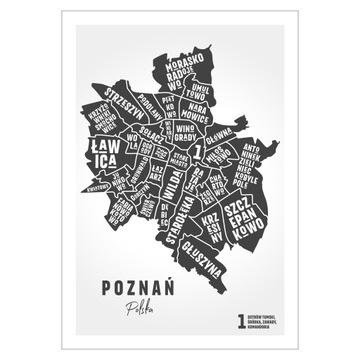 Плакат 21x30 карта Познань районы города