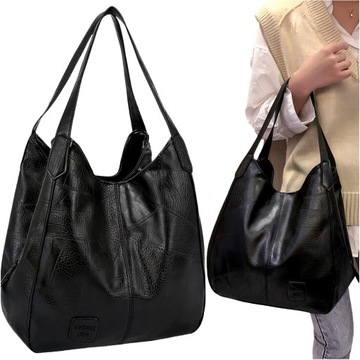 Кожаная сумка черная вместительная сумка через плечо