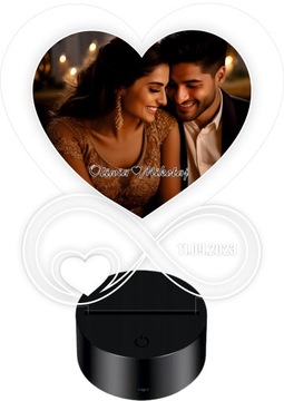 Светодиодный светильник с изображением имен, даты, сердца, Бесконечности, подарок на День Святого Валентина