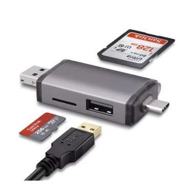 КОМПАКТНЫЙ СЧИТЫВАТЕЛЬ КАРТ ПАМЯТИ SD/TF MAX. 2TB порты USB USB-C microUSB