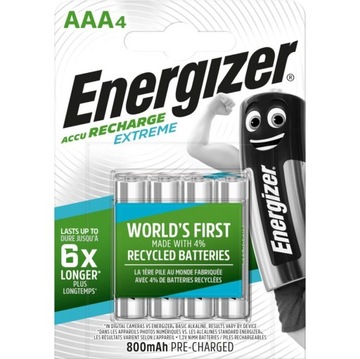 4x аккумуляторная батарея Energizer EXTREME AAA HR3 BL4 800mAh